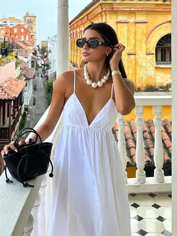 Robe Midi Femme en Tissu Léger – Col V Dos Nu Sans Manches