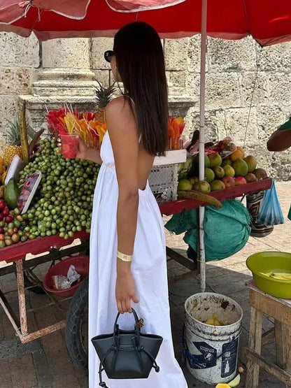 Robe Midi Femme en Tissu Léger – Col V Dos Nu Sans Manches
