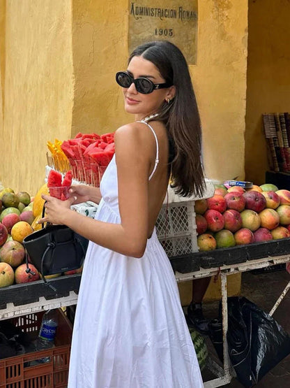 Robe Midi Femme en Tissu Léger – Col V Dos Nu Sans Manches