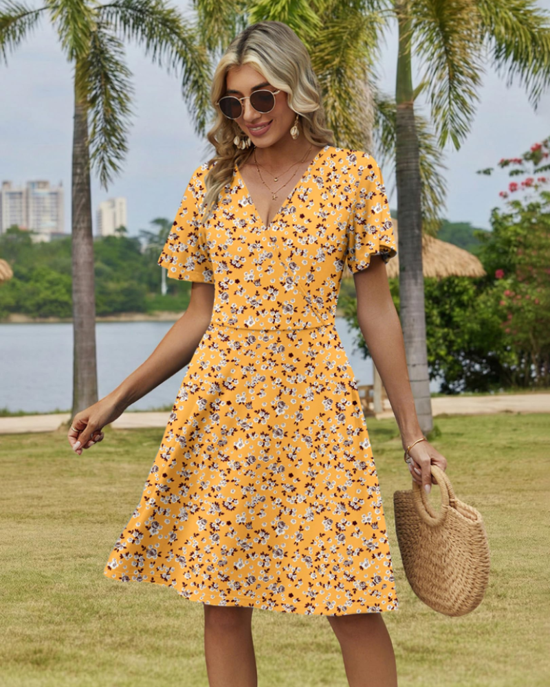 Robe Midi Femme en tissu léger, col V, coupe fluide – Menvelo