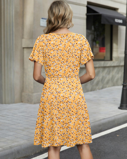 Robe Midi Femme en tissu léger, col V, coupe fluide – Menvelo