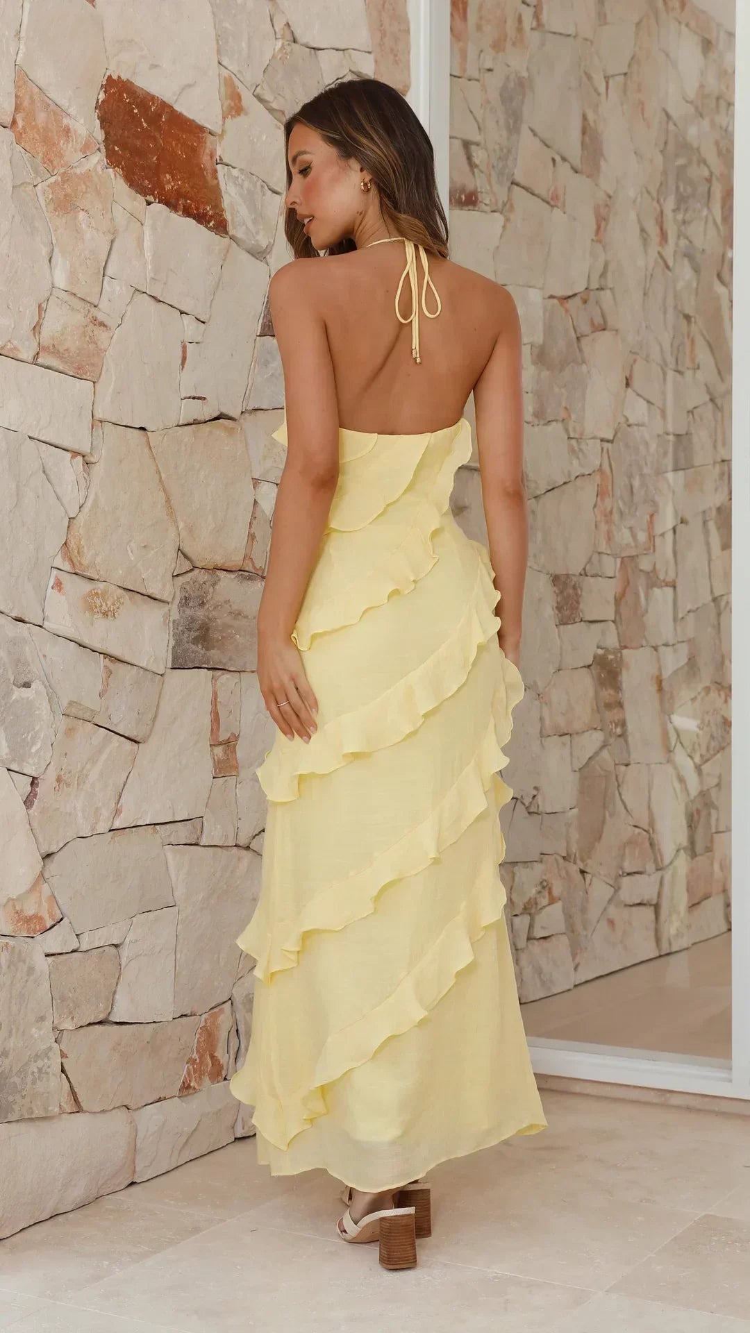 Margaret | Robe maxi à volants superposés et col en V pour femme