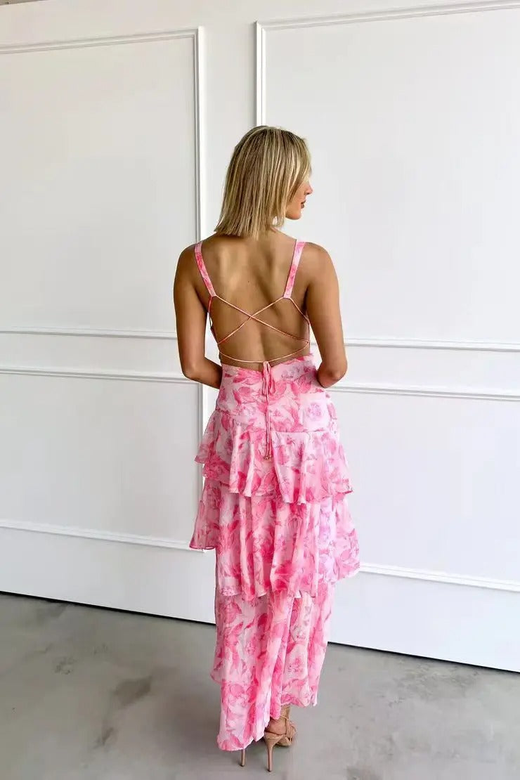 Maria | Robe longue florale élégante pour femme avec design à volants