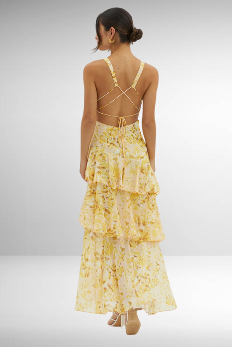 Maria | Robe longue florale élégante pour femme avec design à volants