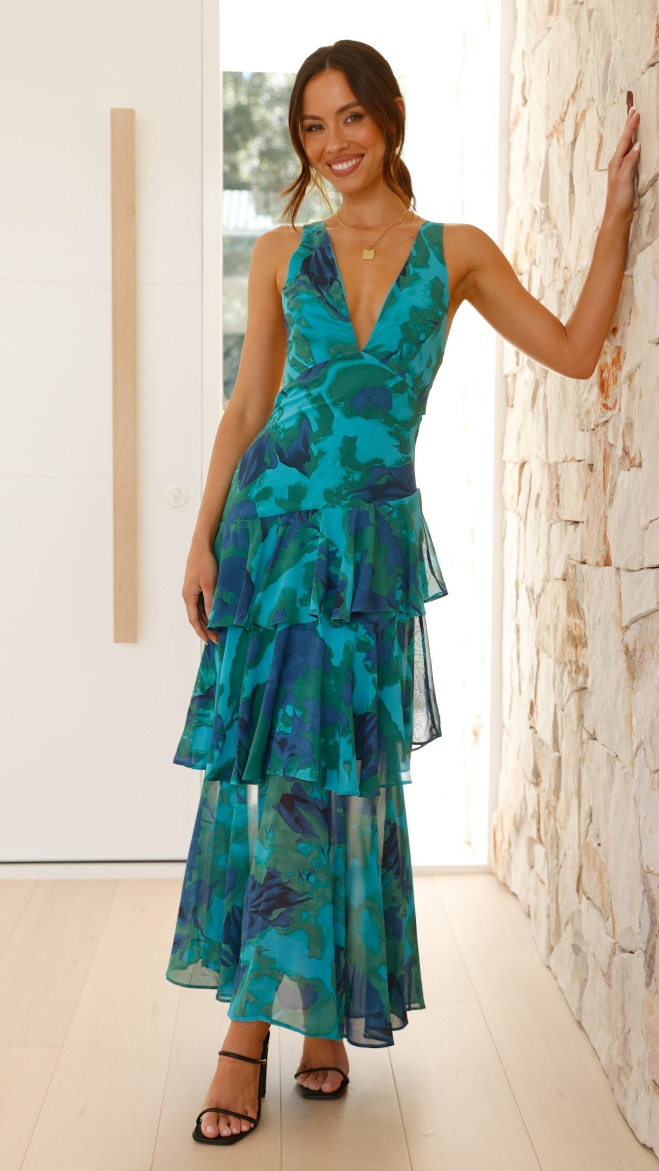 Maria | Robe longue florale élégante pour femme avec design à volants