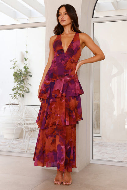 Maria | Robe longue florale élégante pour femme avec design à volants
