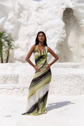 Robe Longue Femme – Décolleté Cascade & Dos Nu Halter