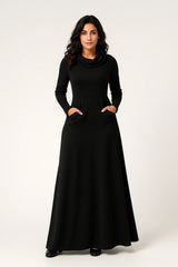 Robe Longue Femme Col Roulé Manches Longues – Silhouette Fluide
