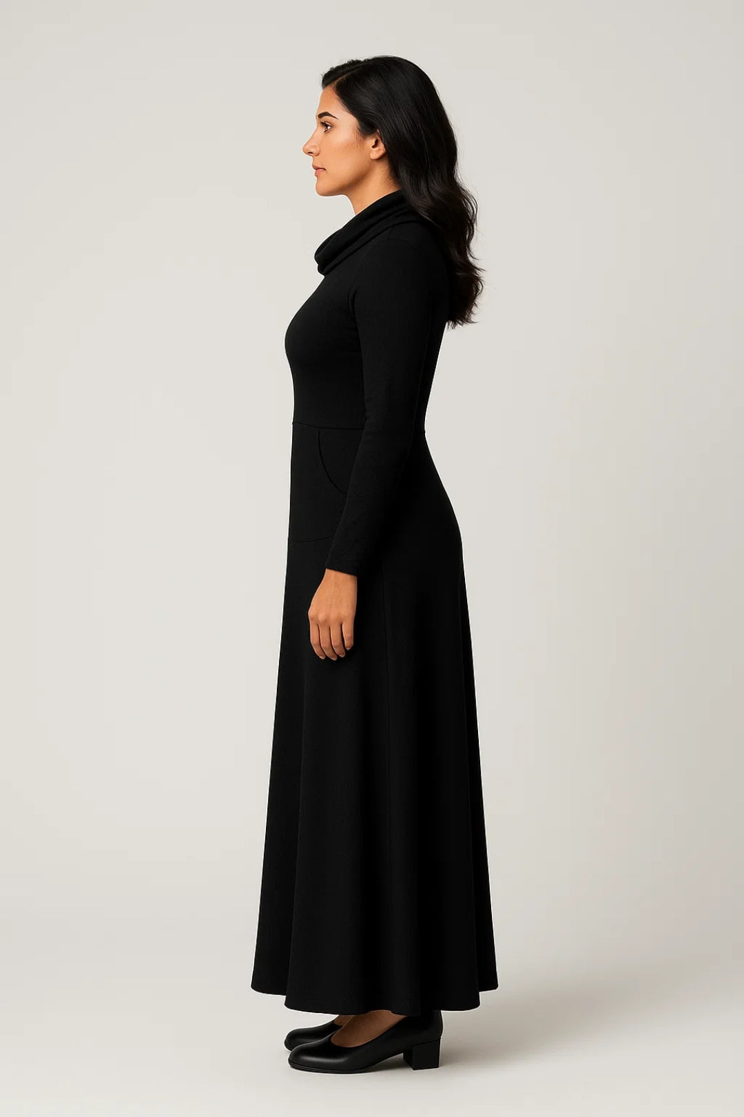 Robe Longue Femme Col Roulé Manches Longues – Silhouette Fluide