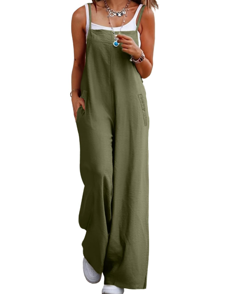 Maya Combinaison Femme – Salopette Été Coton Coupe Ample, Pantalon Large Bohème avec Poches