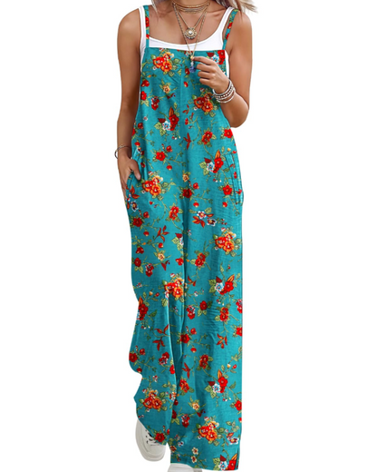 Maya Combinaison Femme – Salopette Été Coton Coupe Ample, Pantalon Large Bohème avec Poches