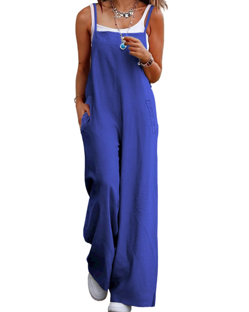 Maya Combinaison Femme – Salopette Été Coton Coupe Ample, Pantalon Large Bohème avec Poches