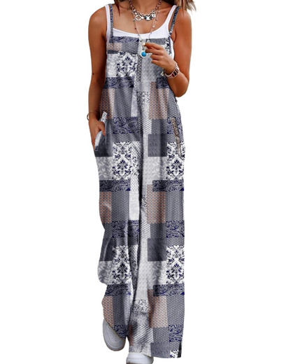 Maya Combinaison Femme – Salopette Été Coton Coupe Ample, Pantalon Large Bohème avec Poches