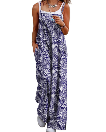 Maya Combinaison Femme – Salopette Été Coton Coupe Ample, Pantalon Large Bohème avec Poches