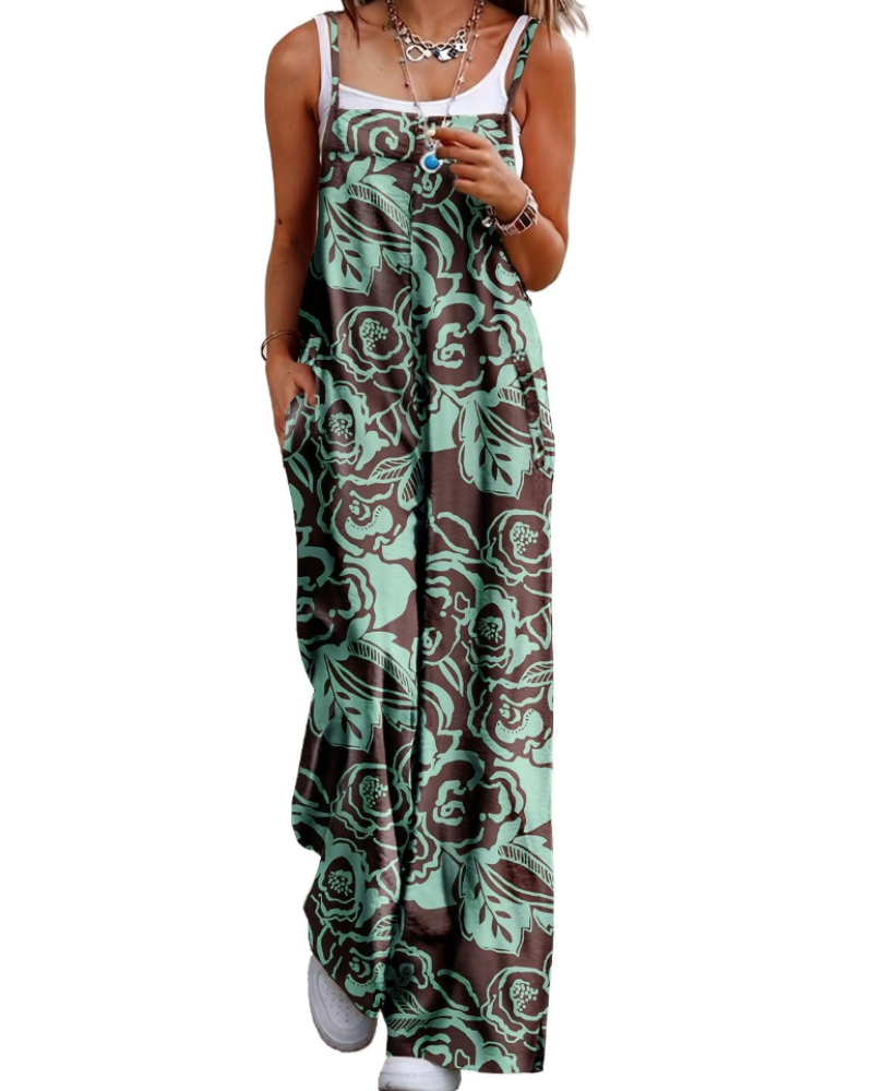 Maya Combinaison Femme – Salopette Été Coton Coupe Ample, Pantalon Large Bohème avec Poches