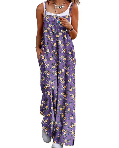 Maya Combinaison Femme – Salopette Été Coton Coupe Ample, Pantalon Large Bohème avec Poches