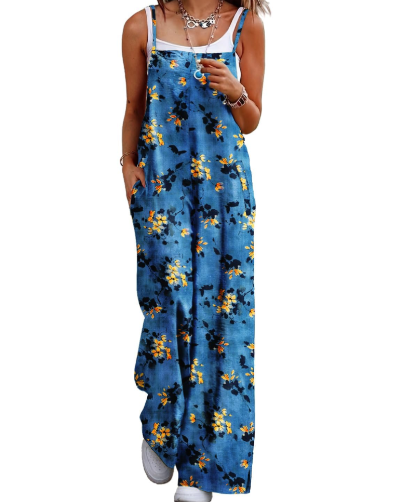 Maya Combinaison Femme – Salopette Été Coton Coupe Ample, Pantalon Large Bohème avec Poches