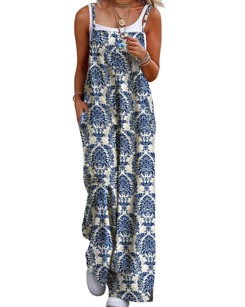 Maya Combinaison Femme – Salopette Été Coton Coupe Ample, Pantalon Large Bohème avec Poches