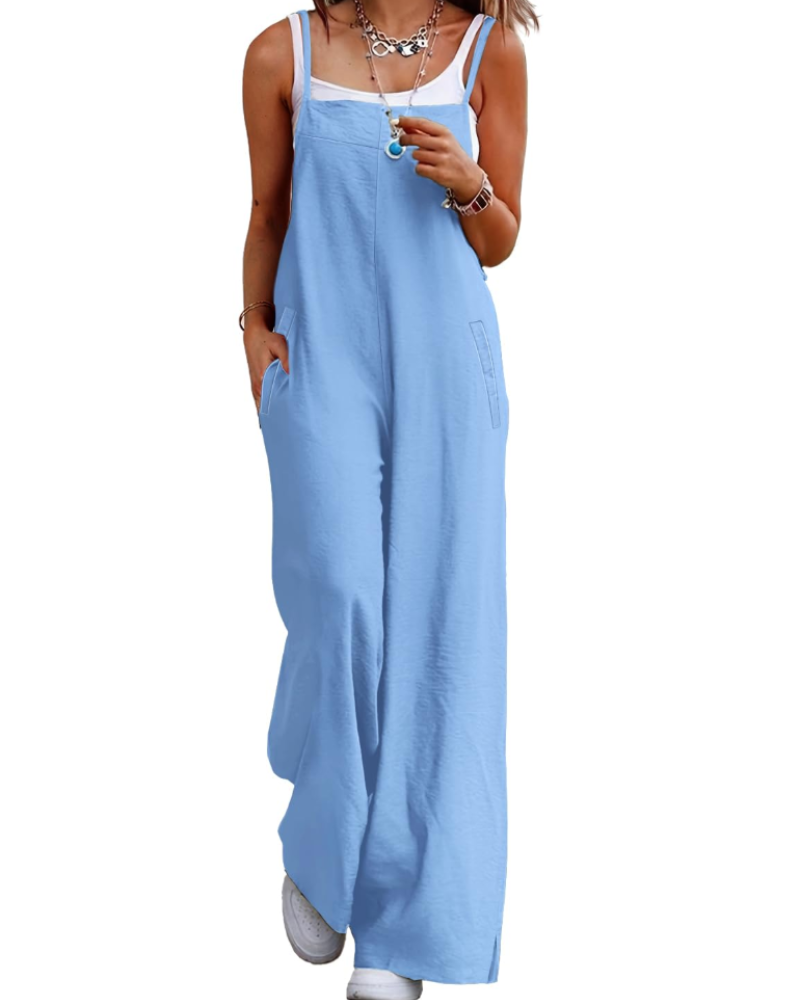 Maya Combinaison Femme – Salopette Été Coton Coupe Ample, Pantalon Large Bohème avec Poches