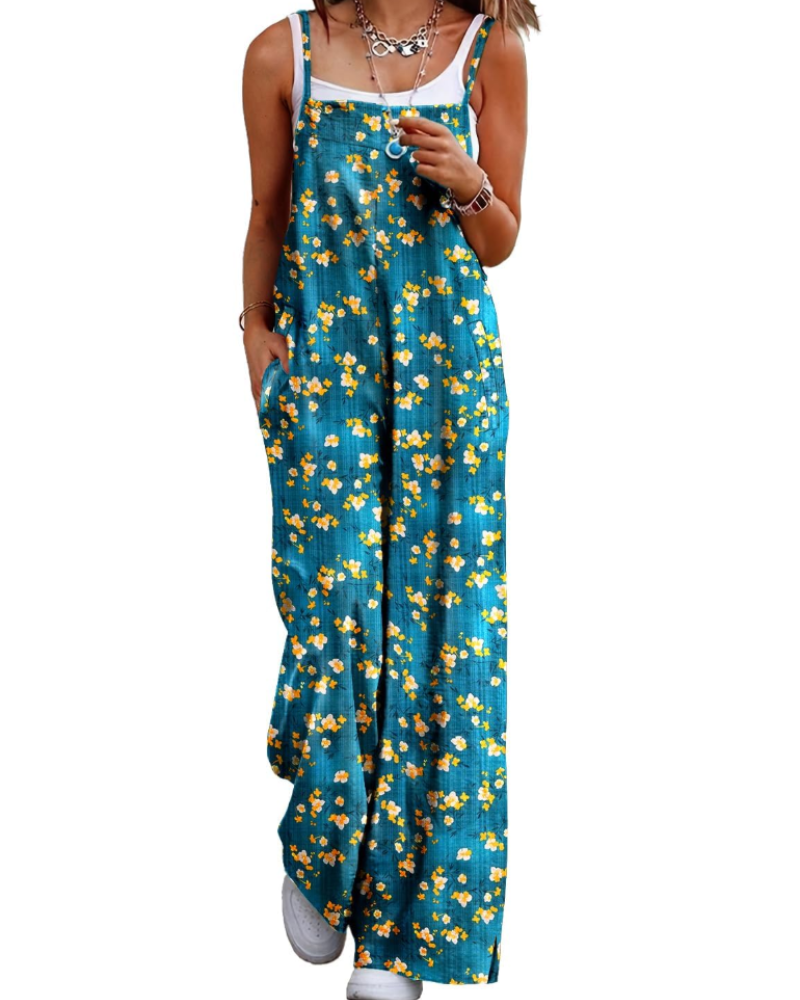 Maya Combinaison Femme – Salopette Été Coton Coupe Ample, Pantalon Large Bohème avec Poches