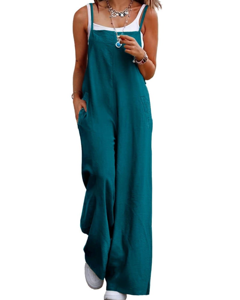 Maya Combinaison Femme – Salopette Été Coton Coupe Ample, Pantalon Large Bohème avec Poches