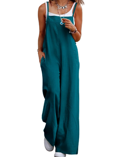 Maya Combinaison Femme – Salopette Été Coton Coupe Ample, Pantalon Large Bohème avec Poches