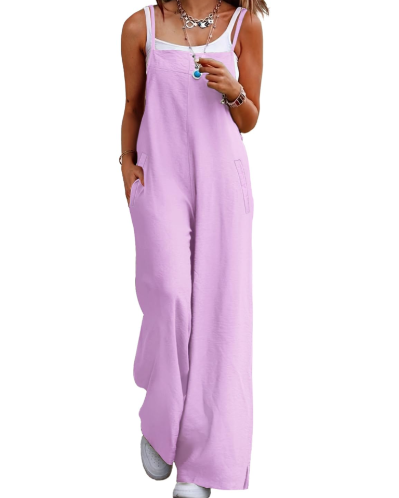 Maya Combinaison Femme – Salopette Été Coton Coupe Ample, Pantalon Large Bohème avec Poches