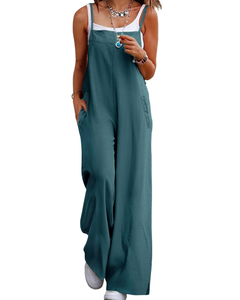 Maya Combinaison Femme – Salopette Été Coton Coupe Ample, Pantalon Large Bohème avec Poches