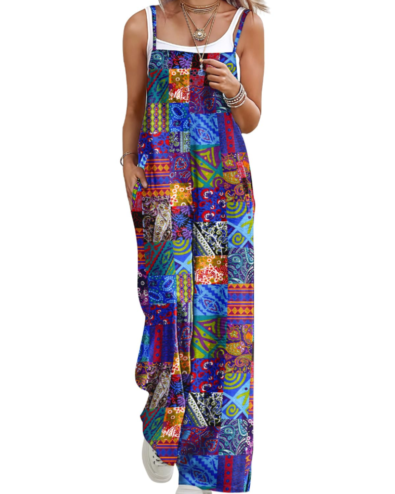 Maya Combinaison Femme – Salopette Été Coton Coupe Ample, Pantalon Large Bohème avec Poches