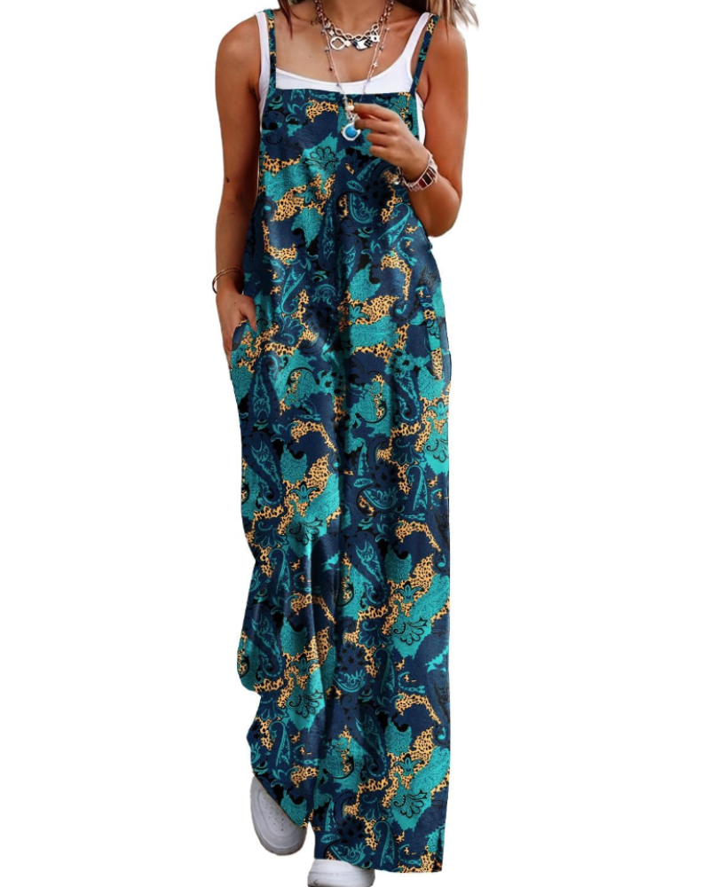 Maya Combinaison Femme – Salopette Été Coton Coupe Ample, Pantalon Large Bohème avec Poches