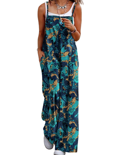 Maya Combinaison Femme – Salopette Été Coton Coupe Ample, Pantalon Large Bohème avec Poches