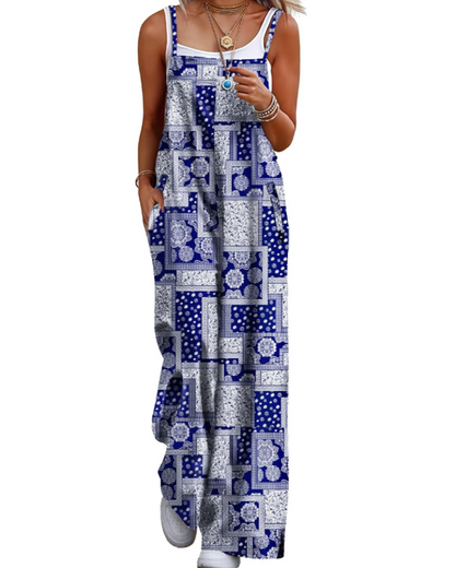 Maya Combinaison Femme – Salopette Été Coton Coupe Ample, Pantalon Large Bohème avec Poches