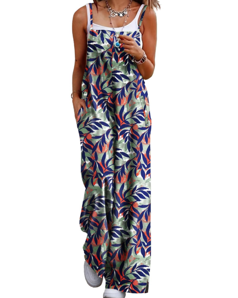 Maya Combinaison Femme – Salopette Été Coton Coupe Ample, Pantalon Large Bohème avec Poches