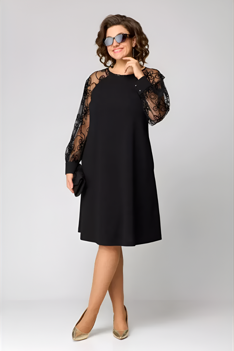 Robe Midi Femme à Manches en Dentelle – Coupe A-Line Décontractée