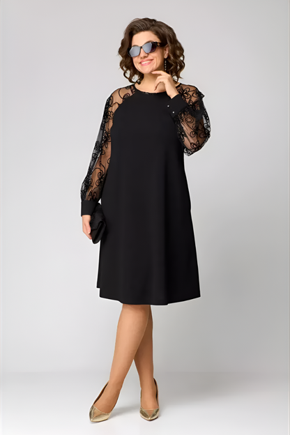 Robe Midi Femme à Manches en Dentelle – Coupe A-Line Décontractée