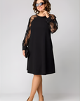Robe Midi Femme à Manches en Dentelle – Coupe A-Line Décontractée
