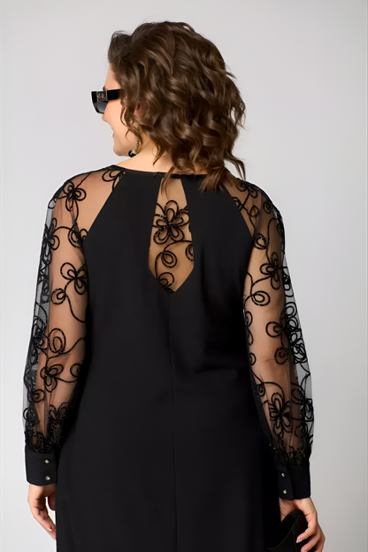 Robe Midi Femme à Manches en Dentelle – Coupe A-Line Décontractée