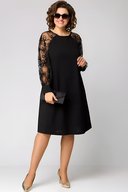 Robe Midi Femme à Manches en Dentelle – Coupe A-Line Décontractée