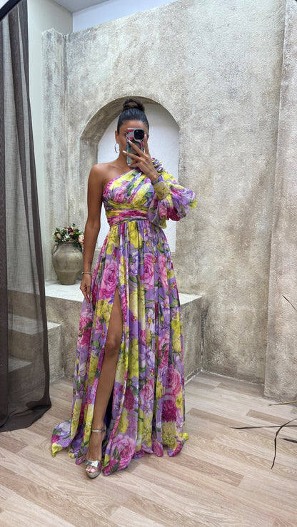 Millie | Robe maxi élégante fendue à motif floral pour femme