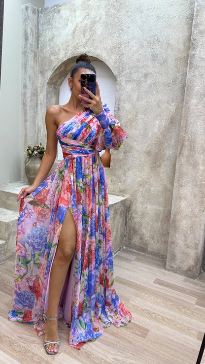 Millie | Robe maxi élégante fendue à motif floral pour femme