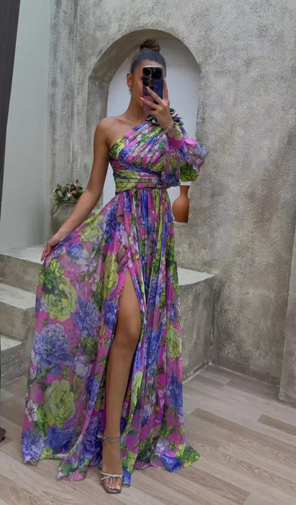 Millie | Robe maxi élégante fendue à motif floral pour femme