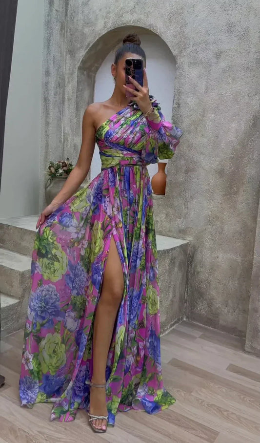 Millie | Robe maxi élégante fendue à motif floral pour femme
