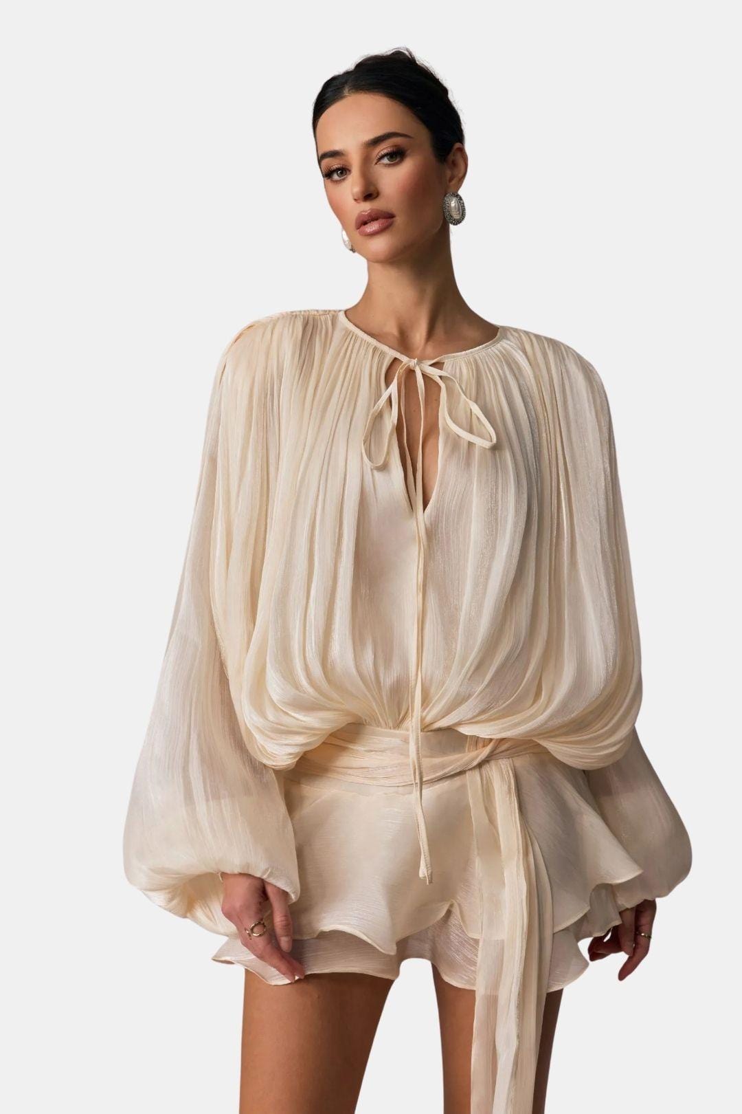 Robe Mini Femme en tissu léger, à volants, coupe confortable – Menvelo