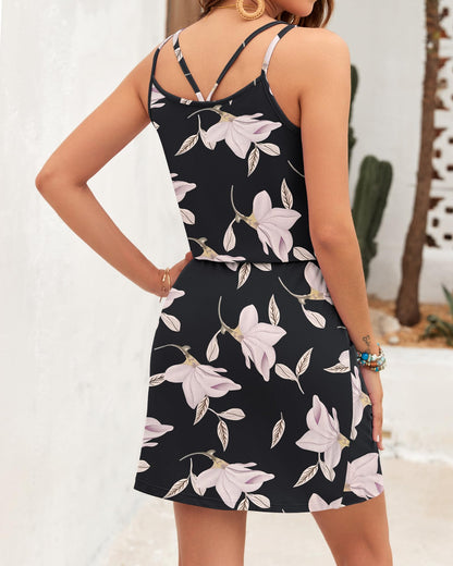 Ursula Robe Femme – Col V Bretelles Fines, Coupe Mini & Taille Ajustable avec Poches Été
