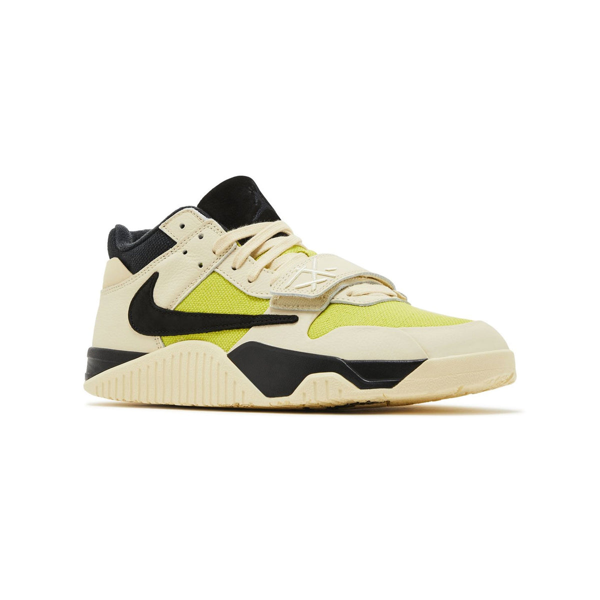 Jordan Jumpman Jack Travis Scott Bright Cactus baskets homme et femme en daim vert, vue de face