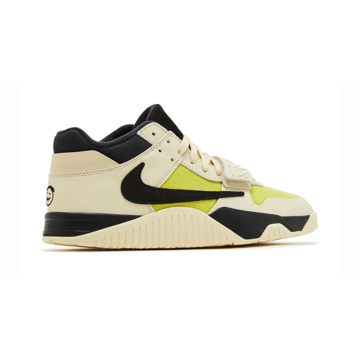 Jordan Jumpman Jack Travis Scott Bright Cactus baskets homme et femme en daim vert, détail semelle
