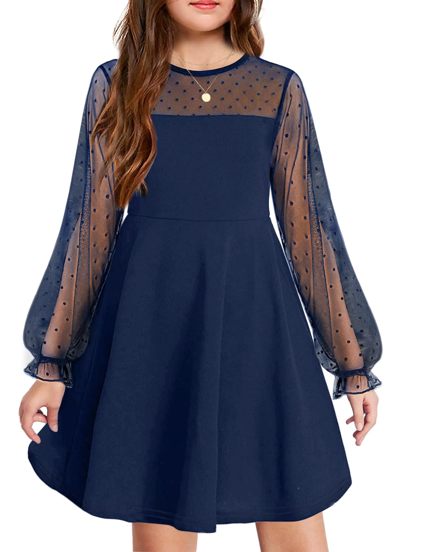Robe Midi Femme en tissu léger, manches longues, coupe fluide – Menvelo