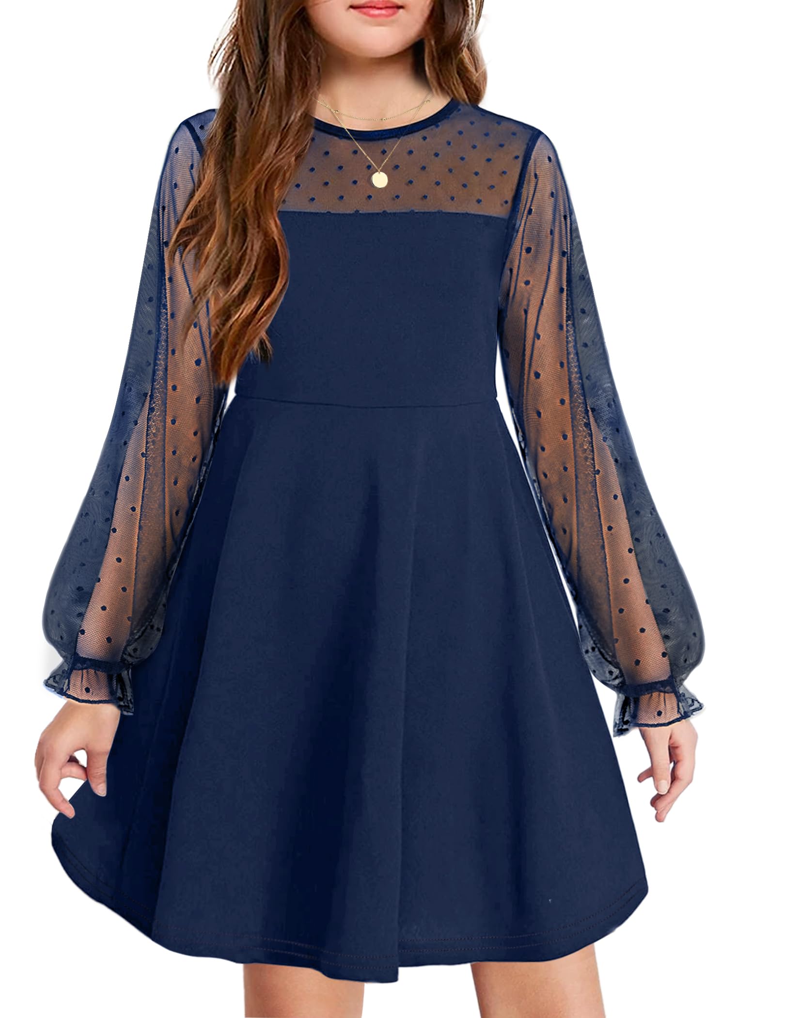Robe Midi Femme en tissu léger, manches longues, coupe fluide – Menvelo