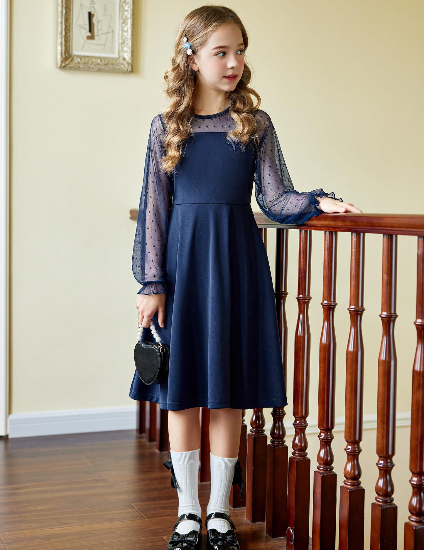 Robe Midi Femme en tissu léger, manches longues, coupe fluide – Menvelo