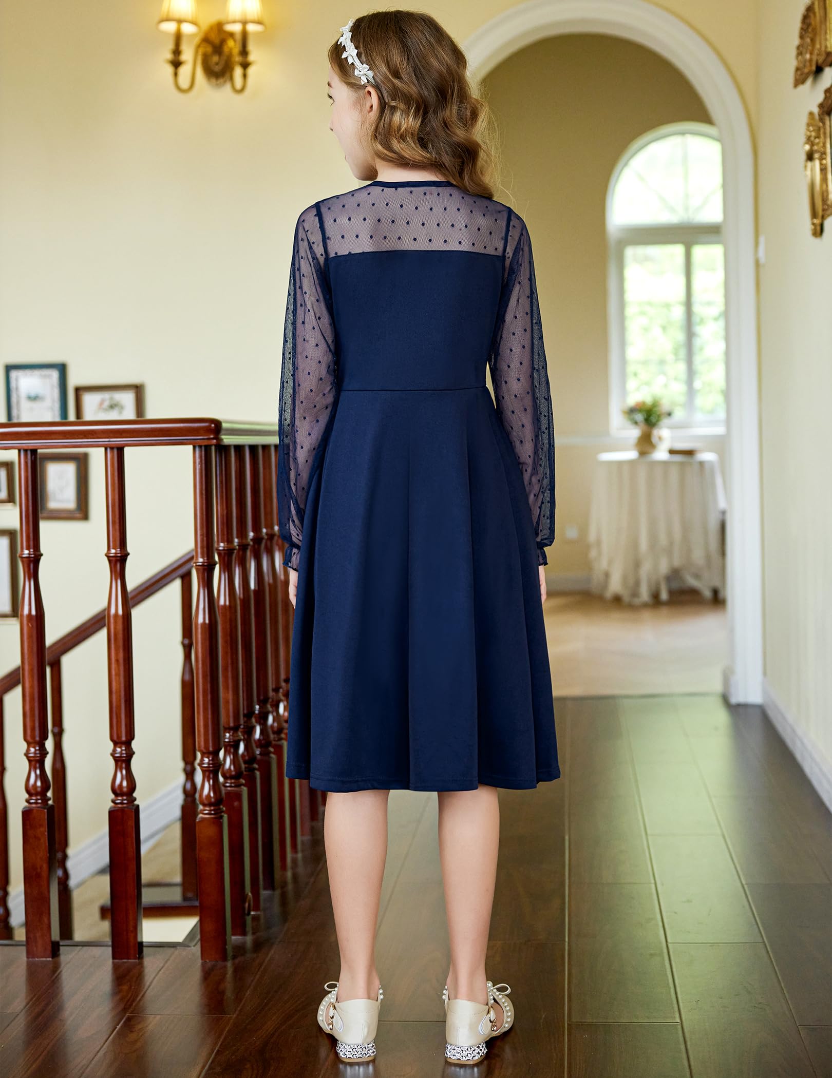 Robe Midi Femme en tissu léger, manches longues, coupe fluide – Menvelo